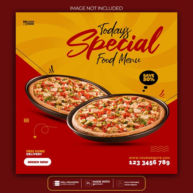 Modelo de postagem de mídia social de comida para restaurante fastfood Pizza