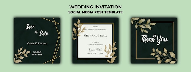 Modelo de postagem de mídia social de convite de casamento com moldura floral pintada à mão