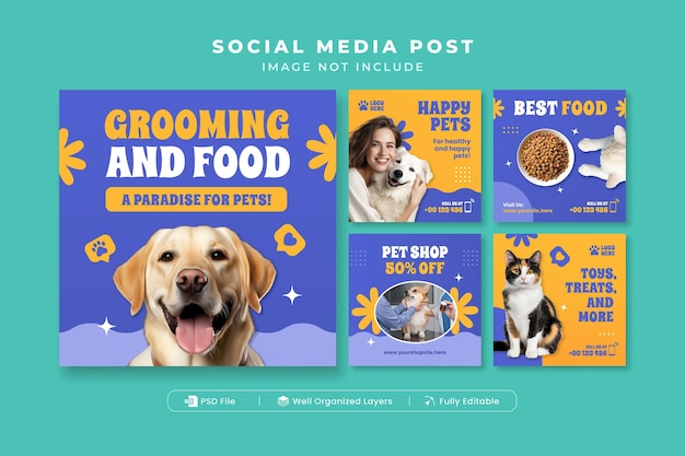 Modelo de postagem de mídia social de cuidados com animais de estimação