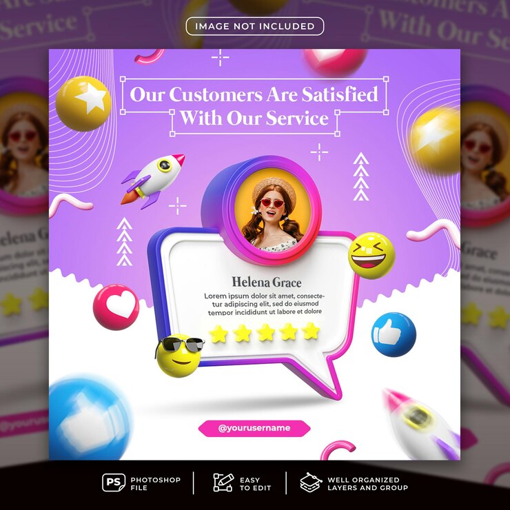 PSD modelo de postagem de mídia social de depoimento de cliente de feedback
