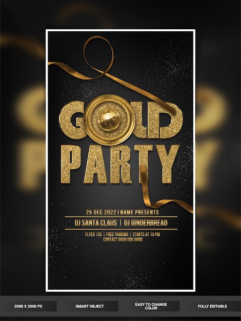 PSD modelo de postagem de mídia social de festa de ouro