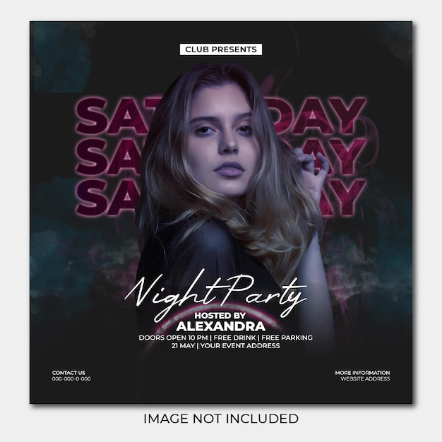 Modelo de postagem de mídia social de festa noturna