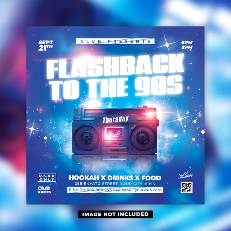 PSD modelo de postagem de mídia social de folheto de flashback de festa retrô dos anos 90
