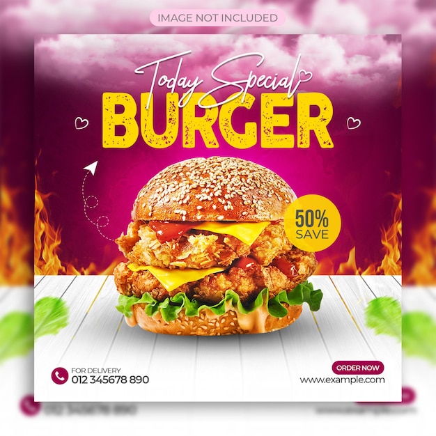 Modelo de postagem de mídia social de hambúrguer delicioso especial psd premium