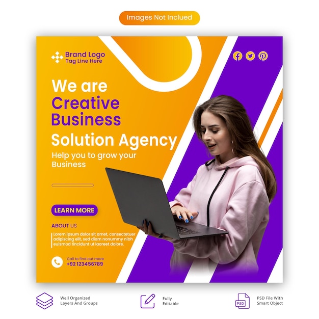 Modelo de postagem de mídia social de marketing digital e banner web corporativo
