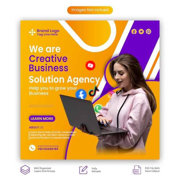 Modelo de postagem de mídia social de marketing digital e banner web corporativo