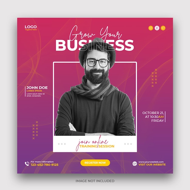 Modelo de postagem de mídia social de marketing digital e webinar ao vivo