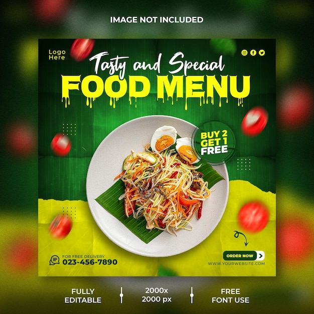 Modelo de postagem de mídia social de menu de comida e restaurante