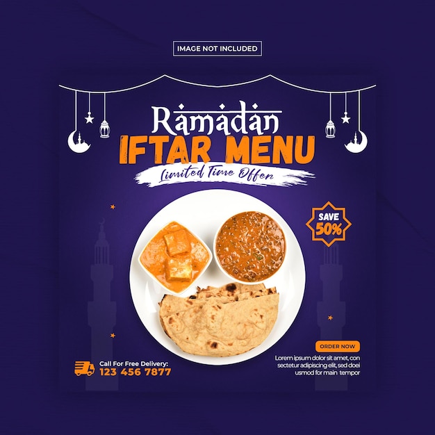 Modelo de postagem de mídia social de menu de comida iftar ramadan kareem