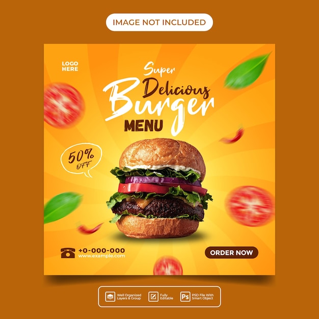 Modelo de postagem de mídia social de menu de hambúrguer
