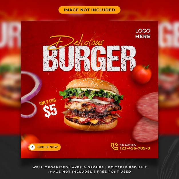 Modelo de postagem de mídia social de menu de hambúrguer