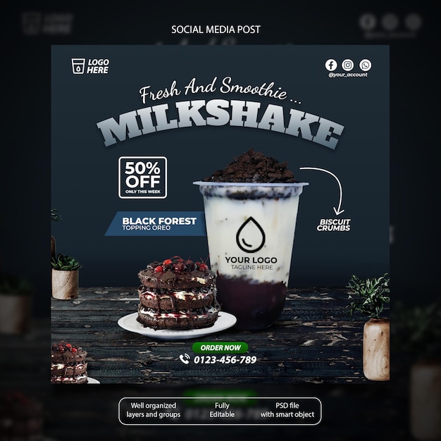 Modelo de postagem de mídia social de milk-shake