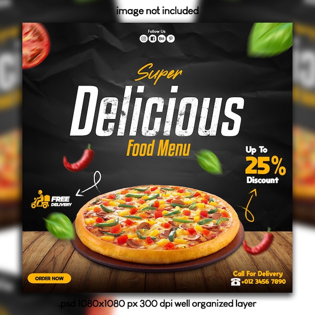 Modelo de postagem de mídia social de pizza deliciosa