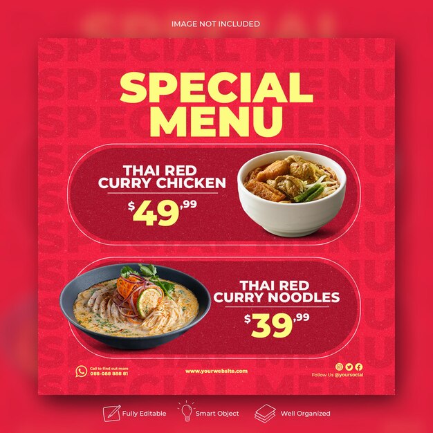 Modelo de postagem de mídia social de promoção de comida asiática