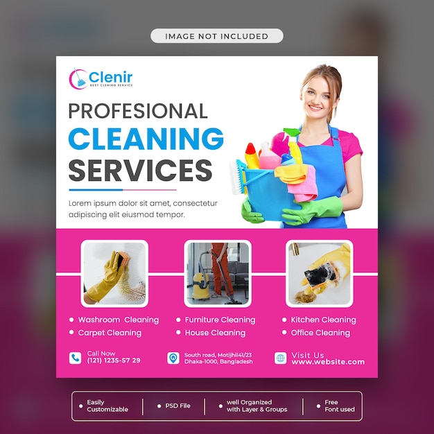 PSD modelo de postagem de mídia social de serviço de limpeza