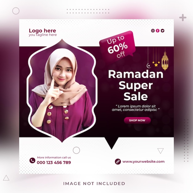 PSD modelo de postagem de mídia social de venda de banner hijab do ramadã