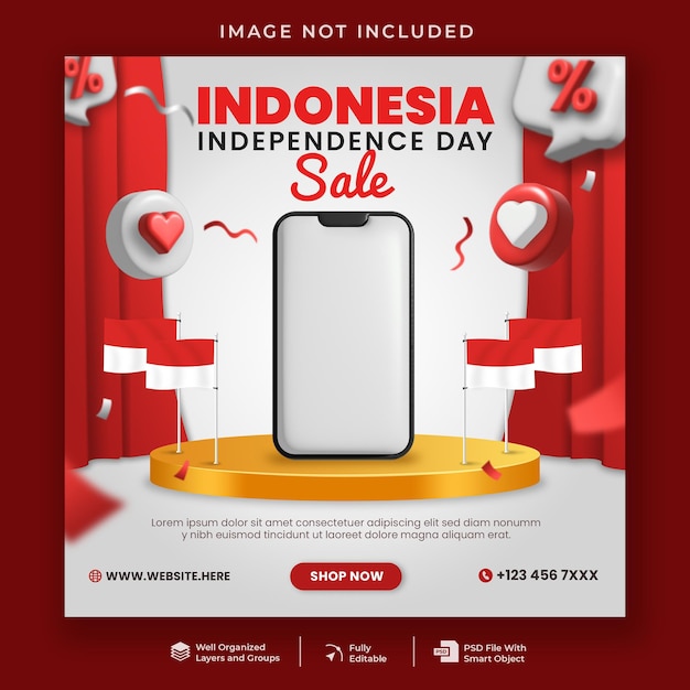 Modelo de postagem de mídia social de venda do dia da independência da indonésia
