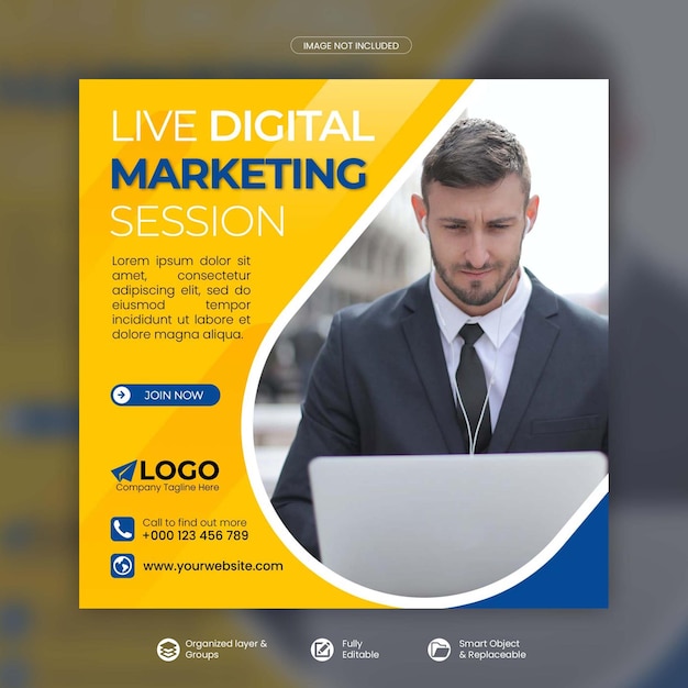 Modelo de postagem de mídia social de webinar ao vivo de marketing digital psd premium