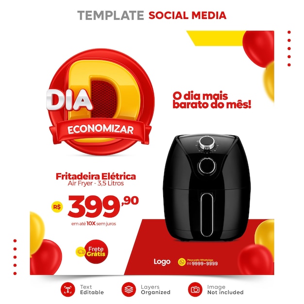 PSD modelo de postagem de mídia social dia d ofertas para campanha de marketing em português brasileiro