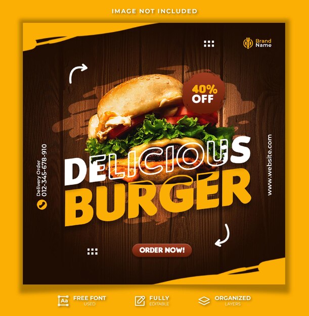 Modelo de postagem de mídia social do delicious burger