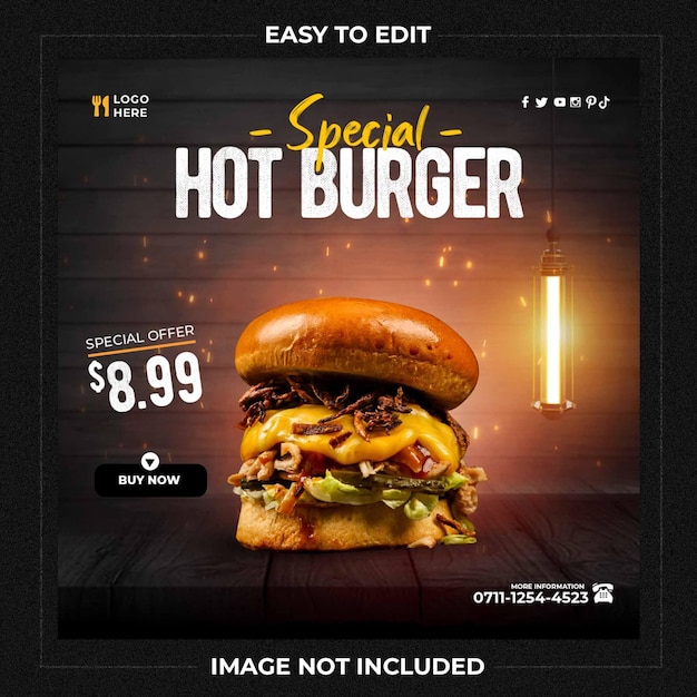 PSD modelo de postagem de mídia social do delicious burger