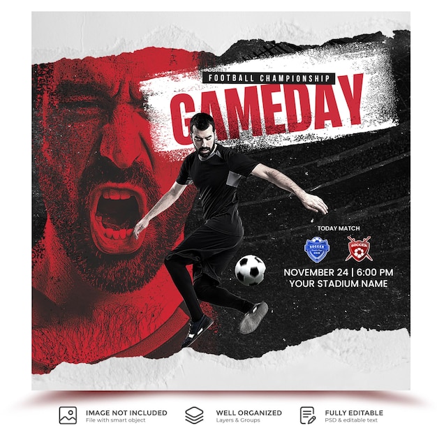 Jogo de Futebol - Modelo de Flyer PSD Grátis + Capa do Facebook + Post do  Instagram. - 10022238