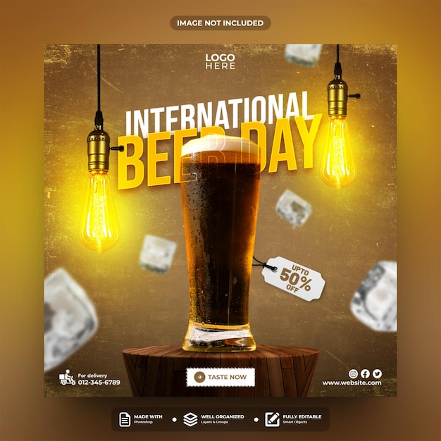 PSD modelo de postagem de mídia social do dia internacional da cerveja