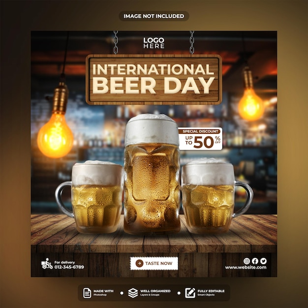 PSD modelo de postagem de mídia social do dia internacional da cerveja