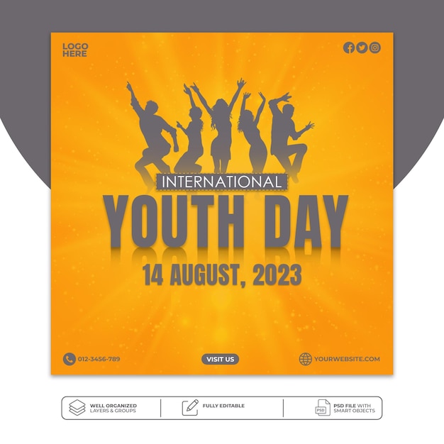 Modelo de postagem de mídia social do dia internacional da juventude PSD