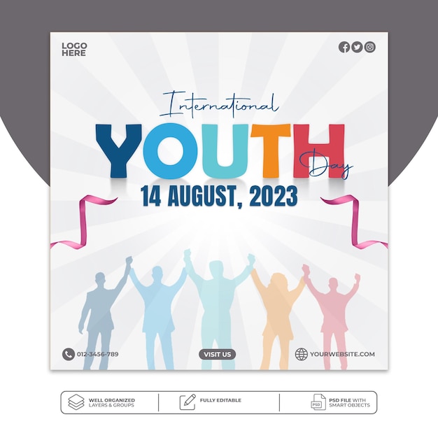 Modelo de postagem de mídia social do dia internacional da juventude PSD