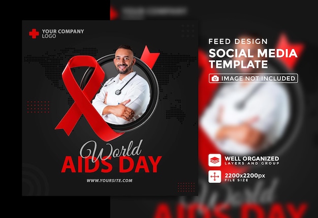 PSD modelo de postagem de mídia social do dia mundial da aids editável