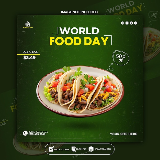 Modelo de postagem de mídia social do Dia Mundial da Alimentação