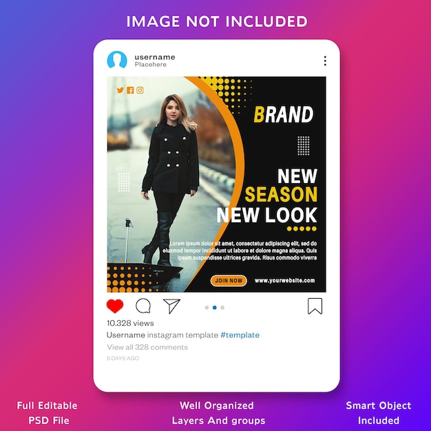 PSD modelo de postagem de mídia social do facebook e instagram para venda de moda