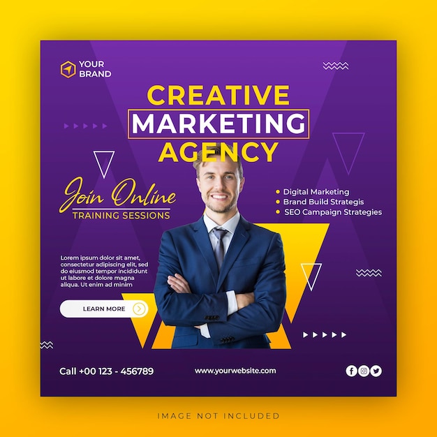 PSD modelo de postagem de mídia social do instagram com design de conceito de webinar de agência de marketing criativo