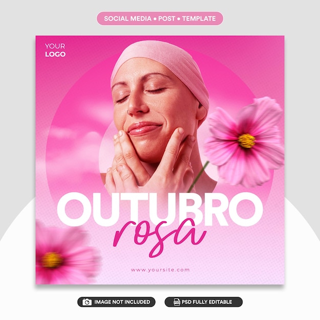 PSD modelo de postagem de mídia social editável em psd rosa outubro câncer de mama