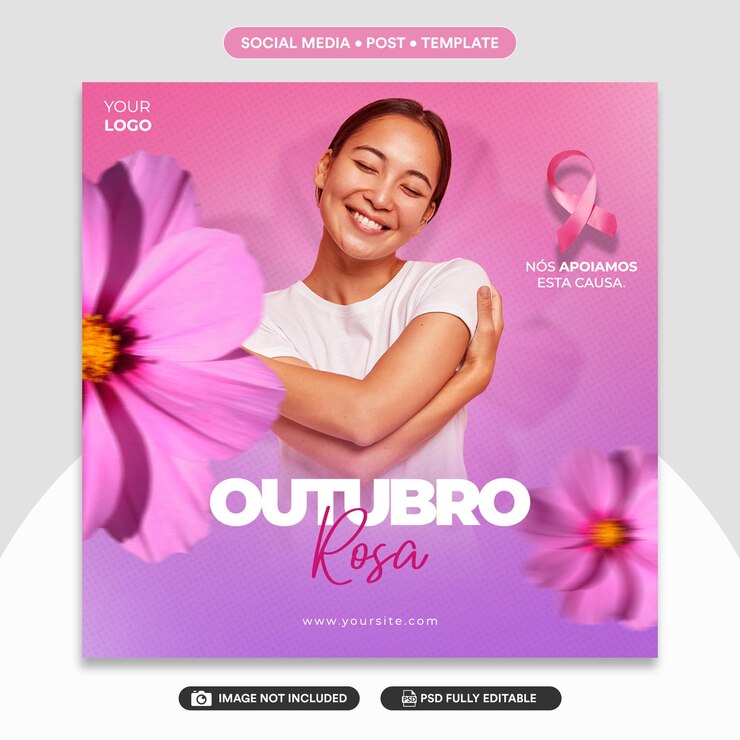 PSD modelo de postagem de mídia social editável em psd rosa outubro câncer de mama
