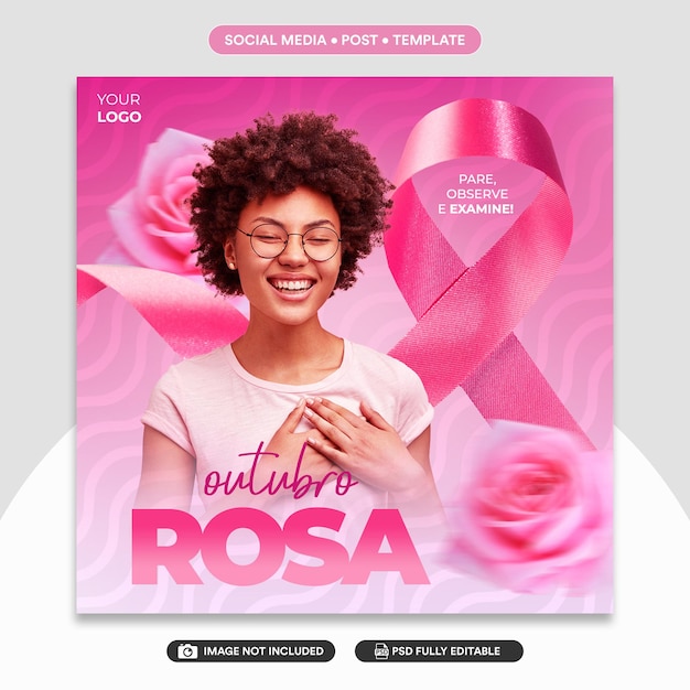 PSD modelo de postagem de mídia social editável em psd rosa outubro câncer de mama