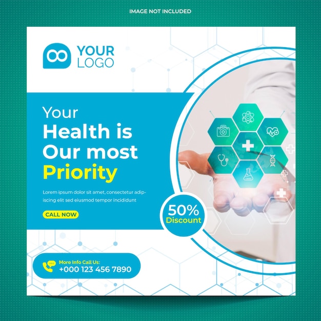 Modelo de postagem de mídia social médica e banner da web PSD