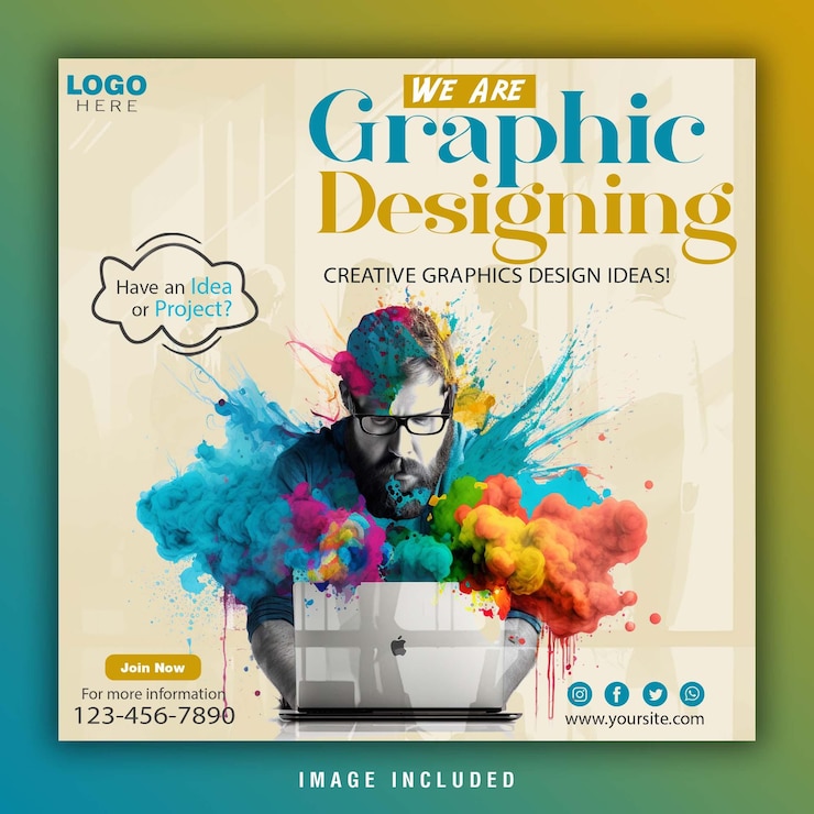 PSD modelo de postagem de mídia social para agência de design gráfico e foto em aquarela
