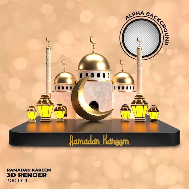 Modelo de postagem de rótulo de ramadan kareem de renderização 3d