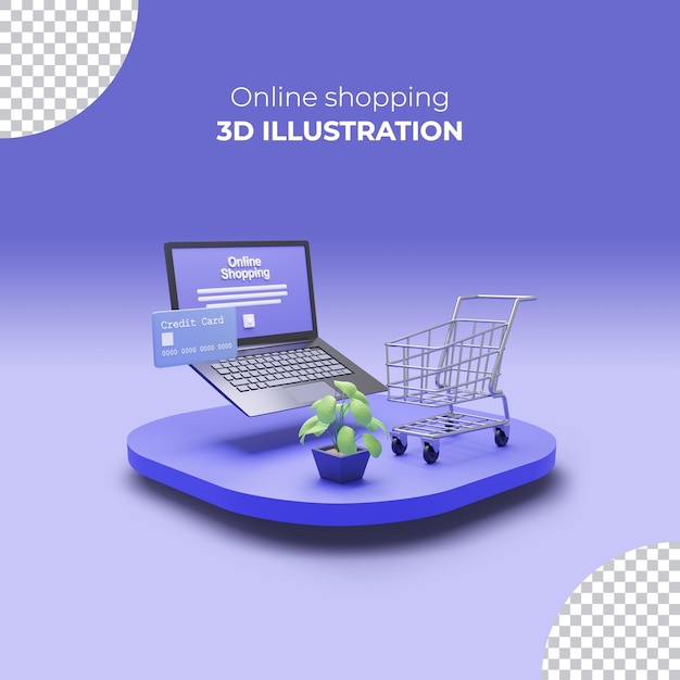 PSD modelo de postagem de venda de renderização 3d com compras on-line em 3d em aplicativos de smartphone