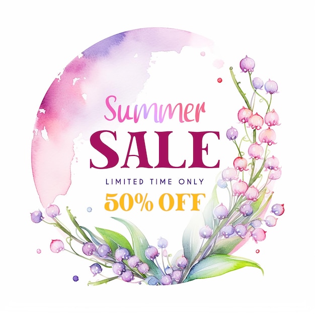 Modelo de postagem de venda de verão em aquarela com samambaia e flores