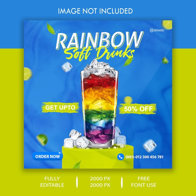 Modelo de postagem do facebook e instagram para refrigerantes rainbow