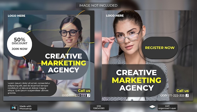 Modelo de postagem do instagram da agência de marketing digital PSD moderna ou banner quadrado