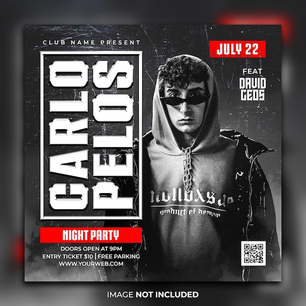 PSD modelo de postagem do instagram de flyer de festa de dj