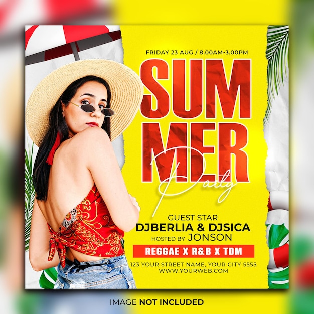 Modelo de postagem do instagram de flyer de festa de verão dj