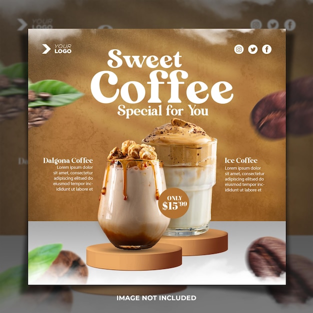 Modelo de postagem do instagram de menu de café gelado