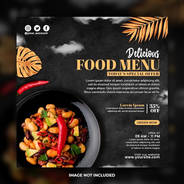 Modelo de postagem do instagram de menu de comida deliciosa