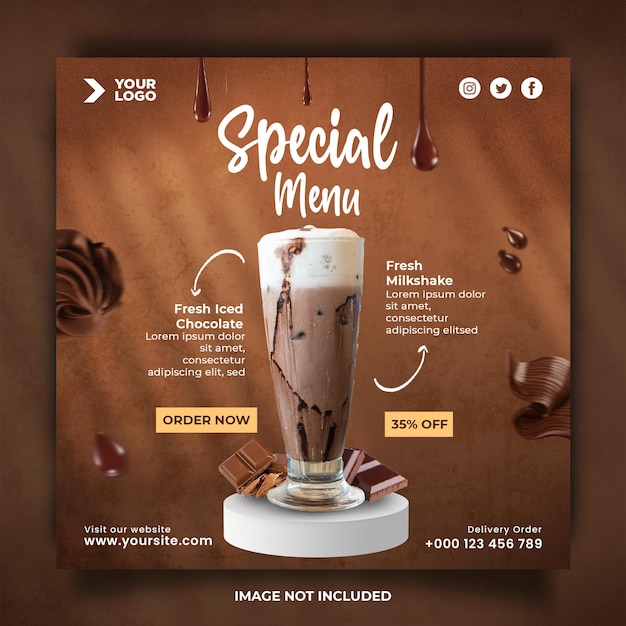 Modelo de postagem do instagram de menu de milk-shake de chocolate