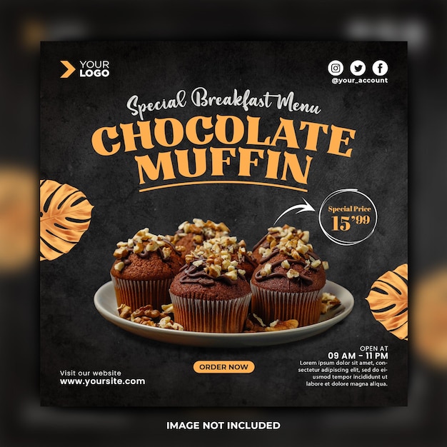 Modelo de postagem do instagram de menu de muffin de chocolate